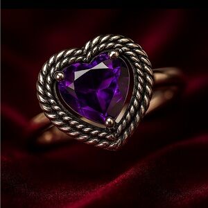 2 CT Solitaire Natural Amethyst Heart Rope Design 925 Sterling Silver 9